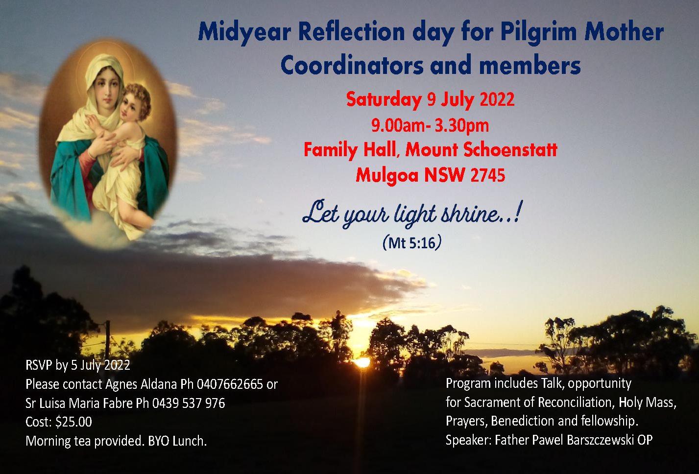Event flyer: Midyear Reflection Day for Pilgrim Mother Co-ordinators & Members