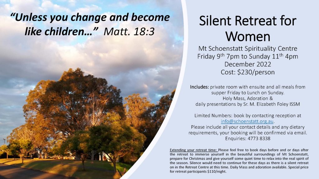 Event flyer: Silent Retreat for Women