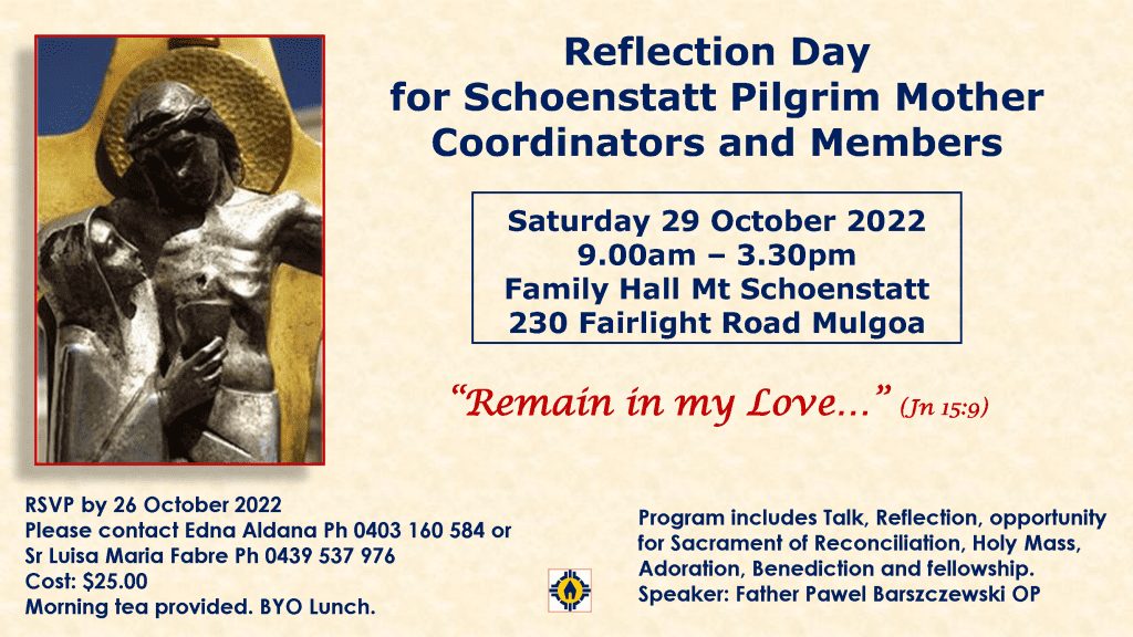 Promotional image for Reflection Day for Schoenstatt Pilgrim Mother Coordinators & Members