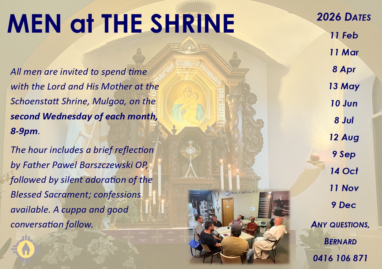 Event flyer: Men at The Shrine - Monthly Formation, Adoration & Fellowship