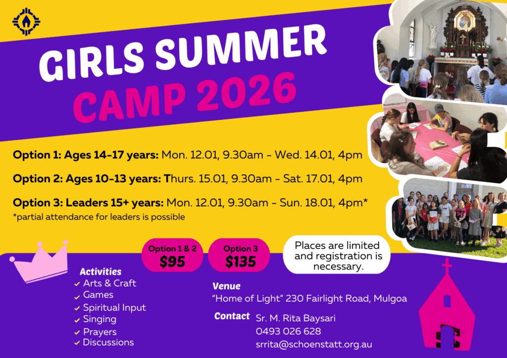 Event flyer: Schoenstatt Girls Summer Camps 2026
