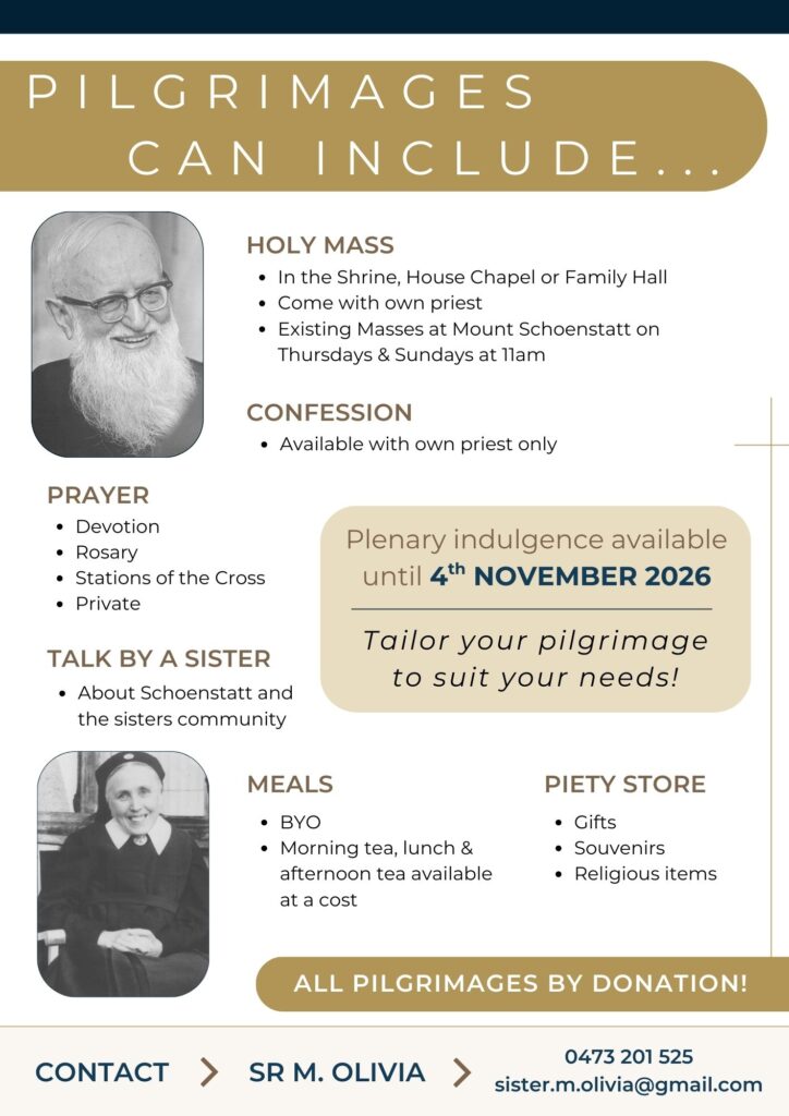 Schoenstatt Sisters Centenary Year Pilgrimages flyer, page 2 - what a pilgrimage can include
